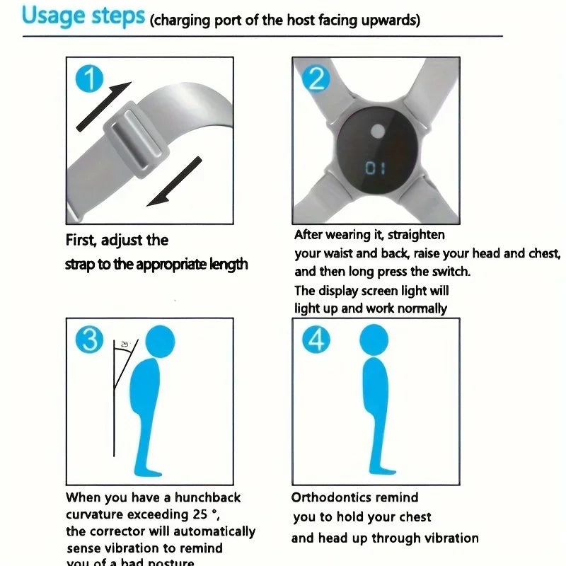 Smart Electric Posture Corrector Back Brace Support Belt USB Rechargeable Lumbar Spine Alignment Vest for Office Workers